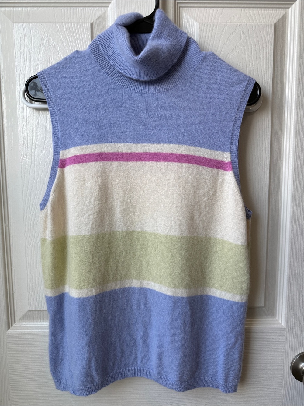 Ann Taylor Sleeveless CashmereTurtleneck Stripe Sweater Vest - Periwinkle Multi